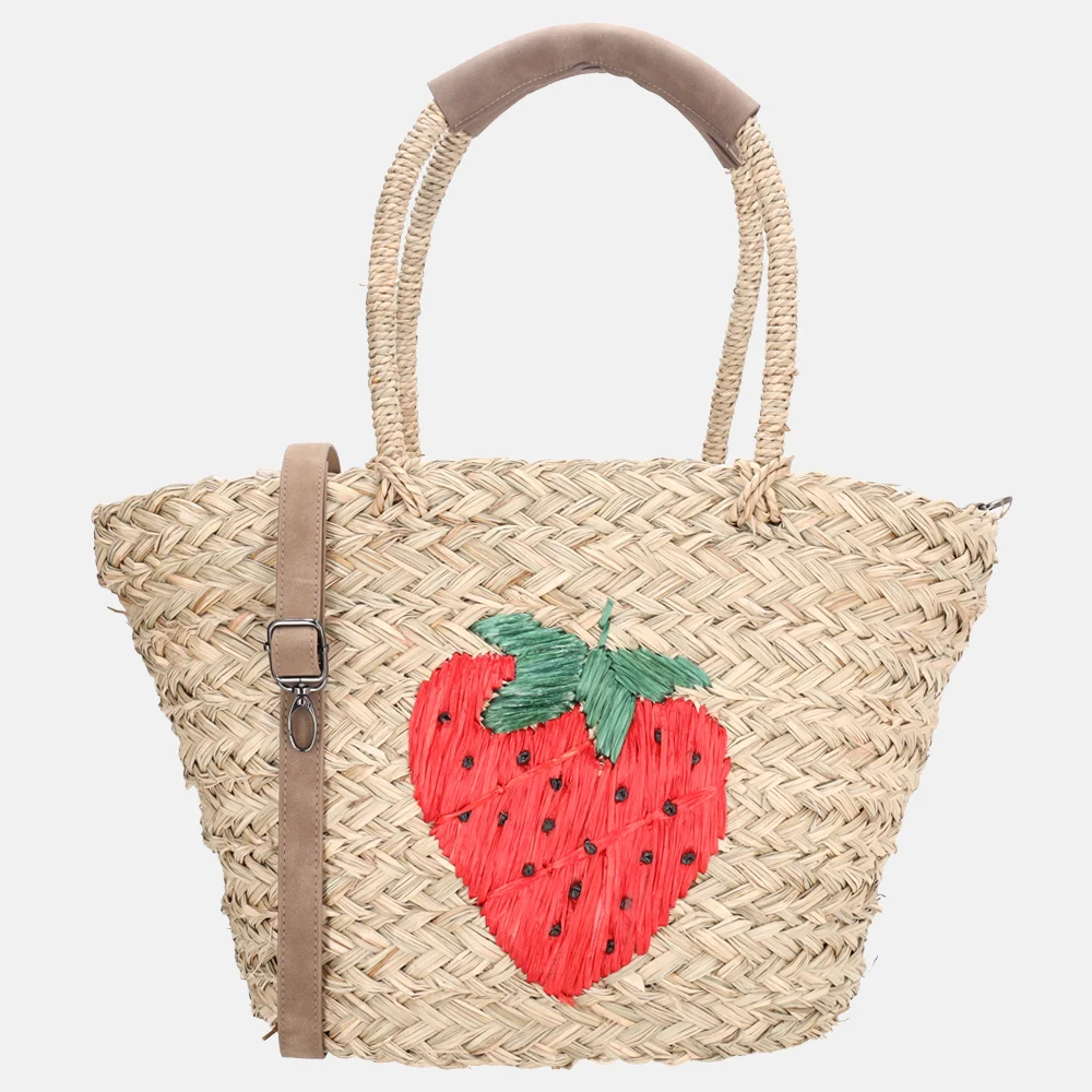 Zebra Trends rieten strandtas strawberry